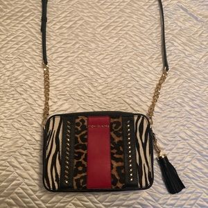 Michael kors crossbody zebra leopard red tassel